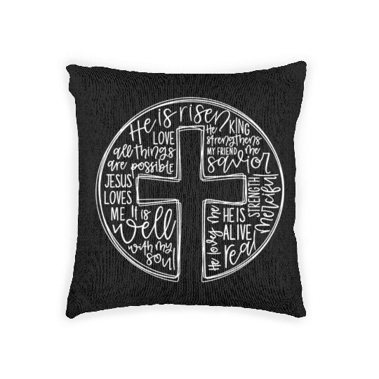 Cross With Words He is Risen Woven Pillows