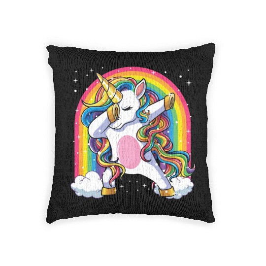 Dabbing Unicorn Rainbow Girls Kids Dab Unicorn Woven Pillows