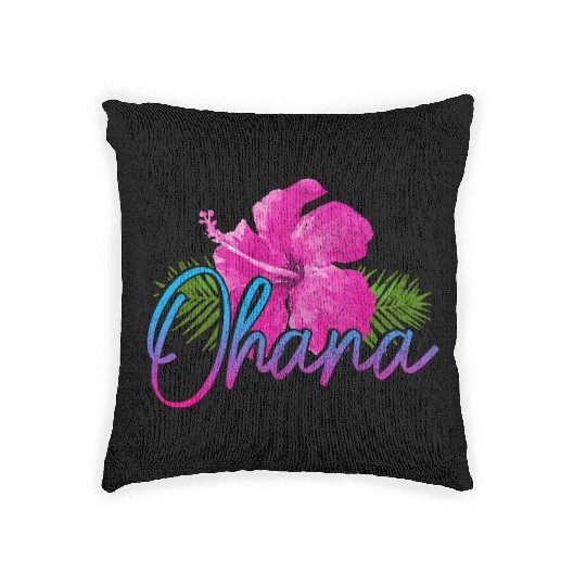 Ohana Hawaiian Hawaii Hibiscus Family Gift Woven Pillows
