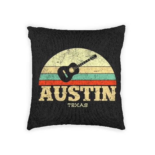 Retro Austin Texas Guitar Vintage Lone Star State Woven Pillows