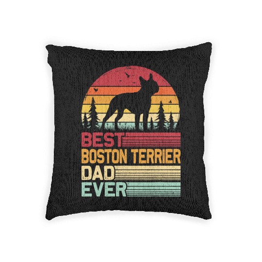 Retro Vintage Best Boston Terrier Dad Ever Woven Pillows