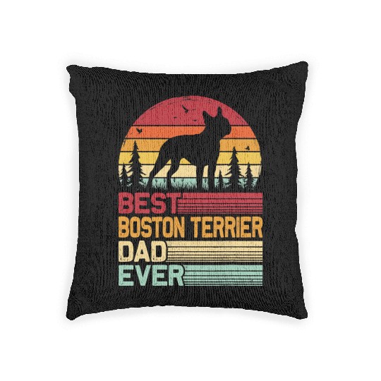 Retro Vintage Best Boston Terrier Dad Ever Woven Pillows