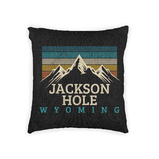 Jackson Hole Wyoming Vintage Mountains Nature Souv Woven Pillows