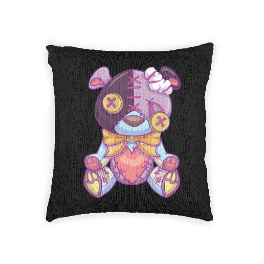 Pastel Goth Teddy Bear Japanese Anime Kawaii Woven Pillows
