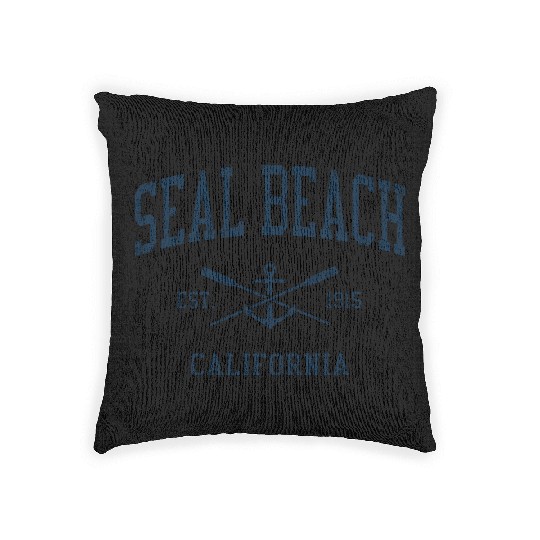 Seal Beach CA Vintage Navy Crossed Oars & Boat Anc Woven Pillows