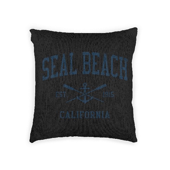 Seal Beach CA Vintage Navy Crossed Oars & Boat Anc Woven Pillows