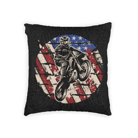 Dirt Bike American Flag Woven Pillows