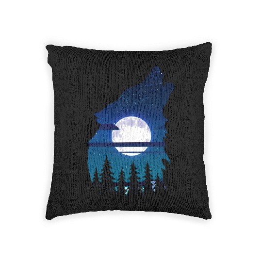 Howling wolf full moon forest howling wild Woven Pillows