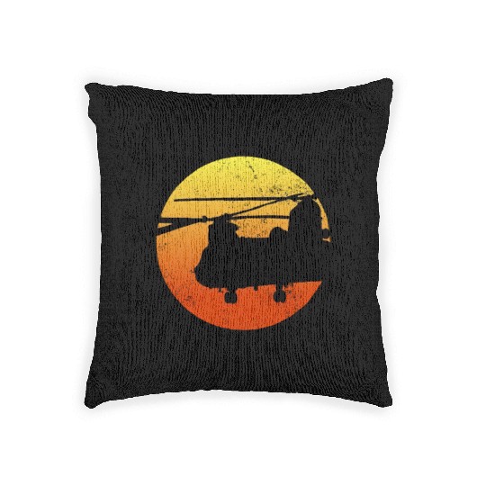 CH47 Chinook Silhouette Sunset Military Helicopter Woven Pillows