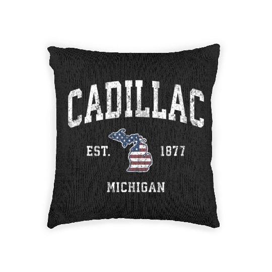 Cadillac Michigan MI Vintage American Flag Sports Woven Pillows