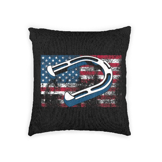 Cool Horseshoe Pitching USA Flag Funny US Pitcher Woven Pillows