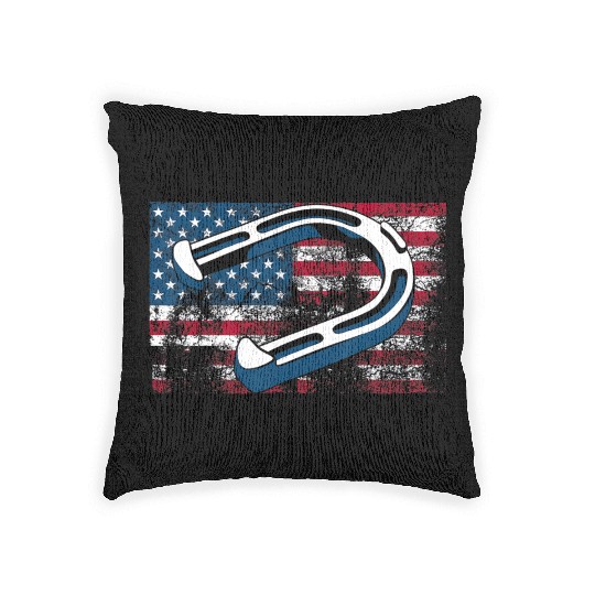 Cool Horseshoe Pitching USA Flag Funny US Pitcher Woven Pillows