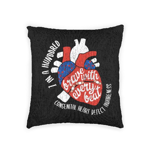Brave With Every Beat CHD Awareness Happy Gift Woven Pillows