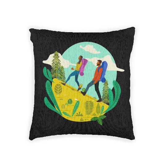 Black People Hiking Woven Pillows