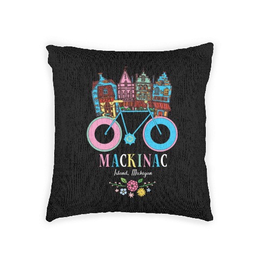 Mackinac Island Michigan Bike Art Woven Pillows