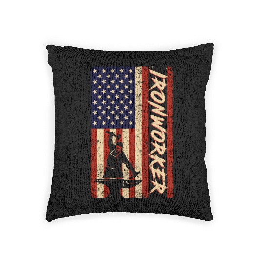 US Flag Ironworker Independence labor Day Woven Pillows