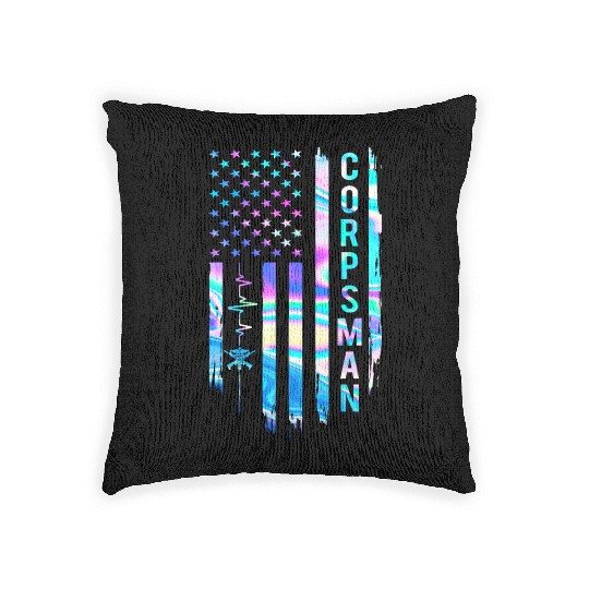Awesome US Flag Heart Corpsman Woven Pillows