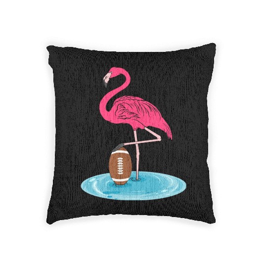 Flamingo Playing American Football Woven Pillows