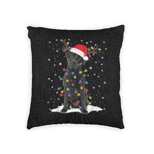 Black Lab Labrador Christmas Tree Light Pajama Dog Woven Pillows