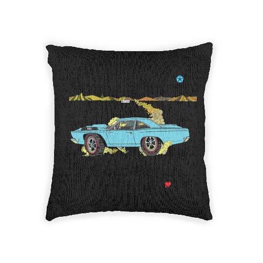 1968 Plymouth Road Runner Salt Flats Light Blue Woven Pillows