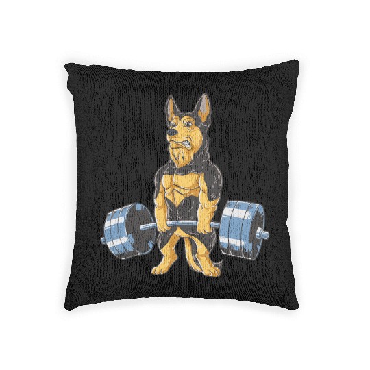 German Shepherd Working Out Funny Doberman gym Woven Pillows