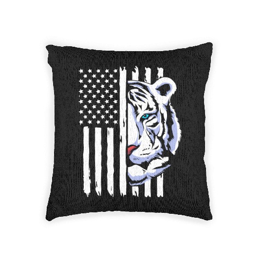 4th Of July American Flag White Tiger Woven Pillows