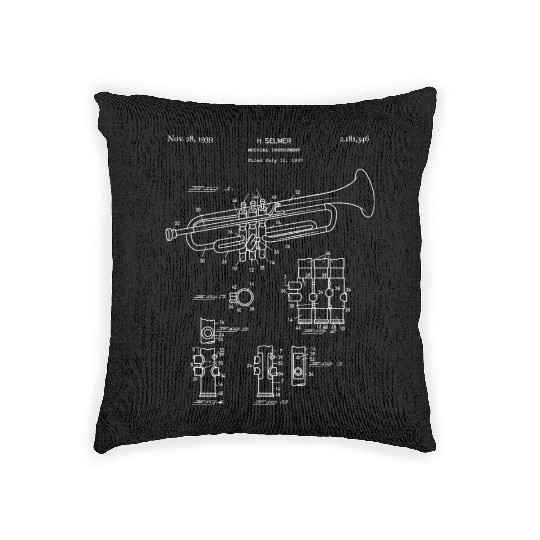 Trumpet Schematic Blueprint Jazz Trumpet Player Woven Pillows