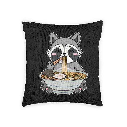 Raccoon Anime Ramen Japanese Noodle Soup Woven Pillows
