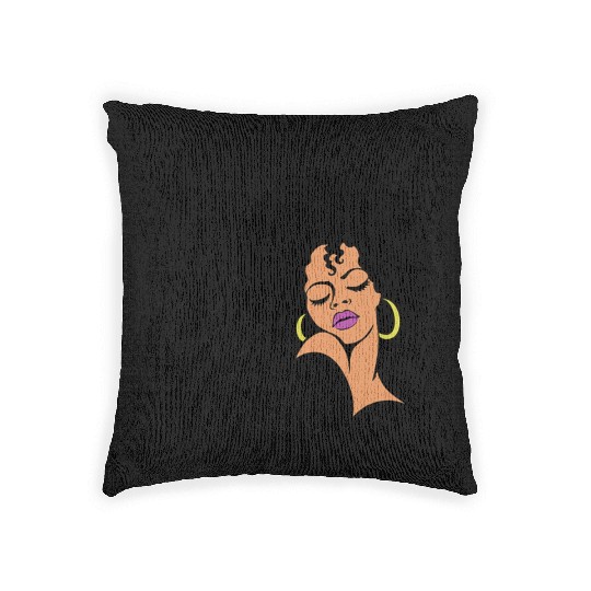 Black Queen Lady Curly Natural African American Woven Pillows