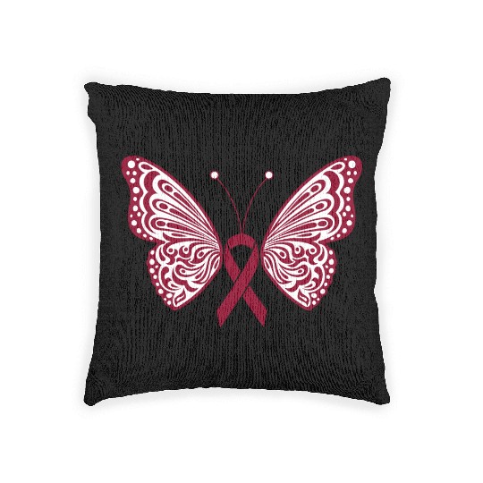Multiple Myeloma Burgundy Ribbon Butterfly Wings Woven Pillows