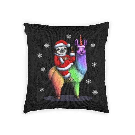 Santa Sloth Riding Llama Unicorn Snowflakes Christ Woven Pillows