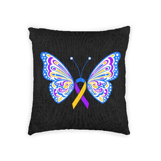 Bladder Cancer Purple Yellow Blue Ribbon Butterfly Woven Pillows