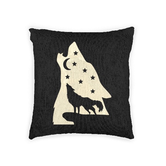 Wolf silhouette howling wolf moonlight Woven Pillows
