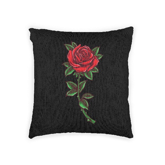 Red rose, Rose stem Woven Pillows