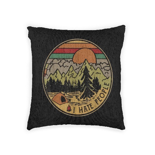 I Love Camping I Hate People Outdoors Funny Vintag Woven Pillows