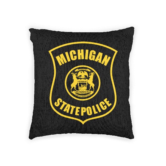 michigan state police logo for black Woven Pillows