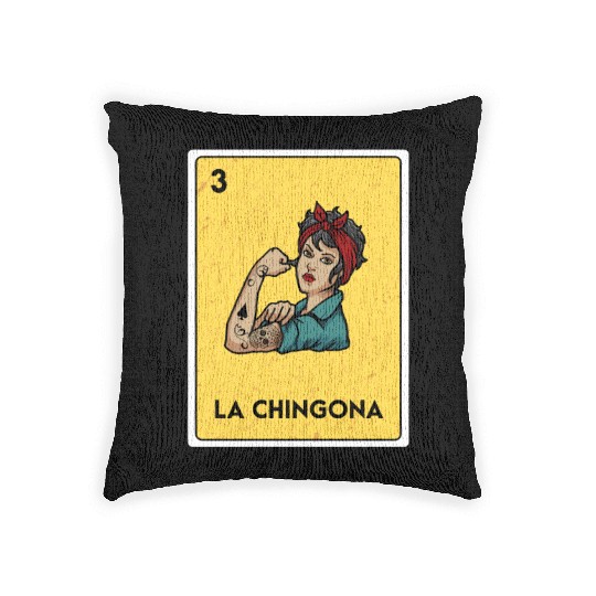 La Chingona Mexican Lottery Bingo Game Card Player Woven Pillows