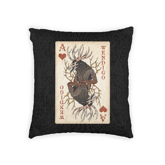 Wendigo Playing Card - Ace of Hearts Cryptid Art Woven Pillows