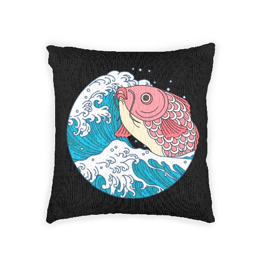 Japanese Koi Fish Great Kanagawa Wave Woven Pillows