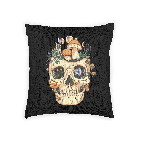 Skull mushrooms vintage skull mushrooms vintage gi Woven Pillows