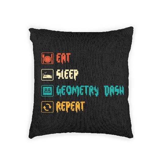 Eat sleep geometry dash repeat retro Jumper Repeat Woven Pillows