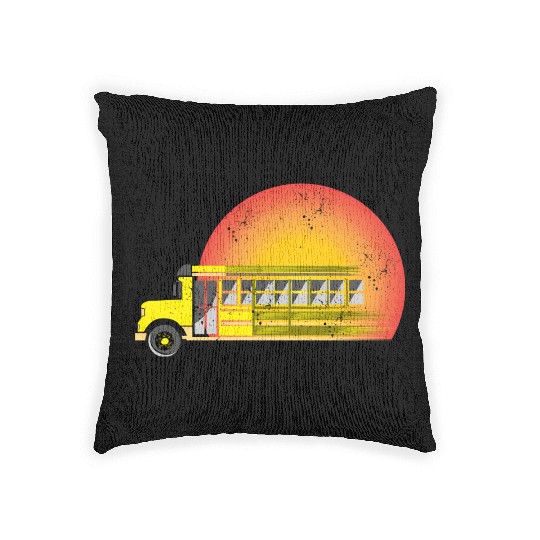 Retro Sunset School Bus Driver Woven Pillows