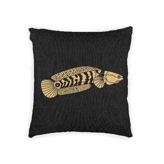 black and gold channa snakehead fish illustrations Woven Pillows