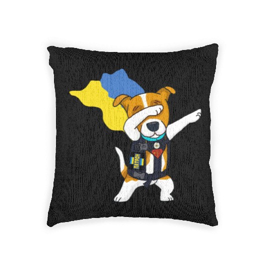 Dabbing Ukrainian Patron Dog Superhero With Cape Woven Pillows