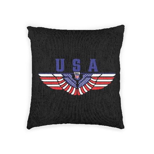 4th of July USA American Flag Eagle Colored Wings. Woven Pillows