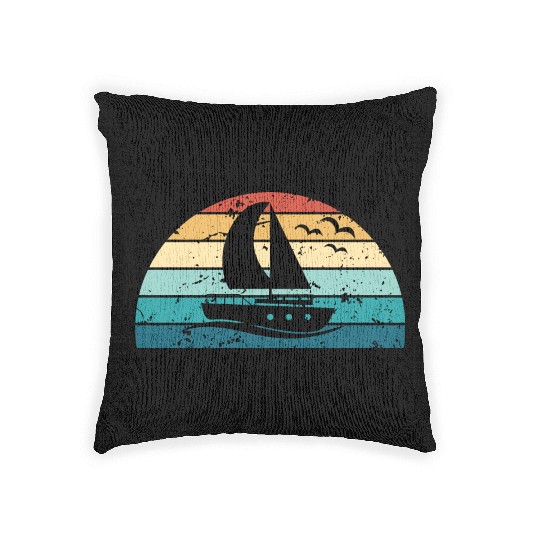 Retro Boating Sunset Vintage boat Sunrise Woven Pillows