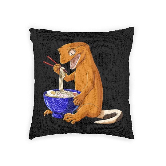 Funny Japanese Kawaii Ramen Reptile Crested Gecko Woven Pillows