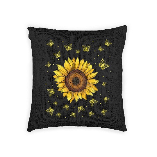 Sunflower Butterflies Floral Women Girls Butterfly Woven Pillows
