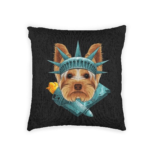 Statue Of Liberty Yorkshire Terrier 4th Of July US Woven Pillows
