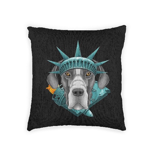 Statue Of Liberty Great Dane 4th Of July Dog USA A Woven Pillows